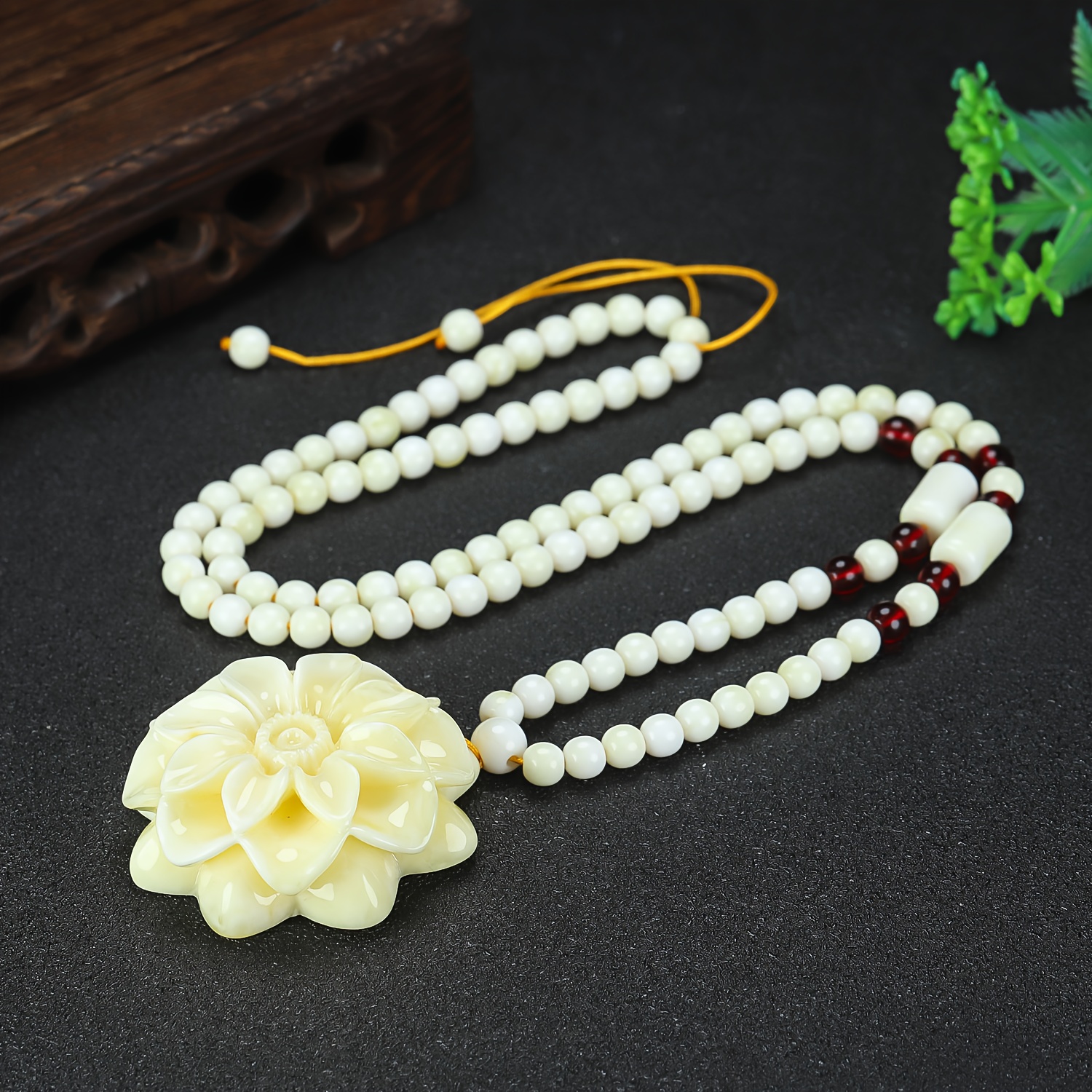 Intricately Carved Elegant Resin Flower Pendant